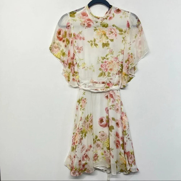 Zara Sweet Floral Butterfly Sleeve Dress S White Mini - Picture 6 of 13